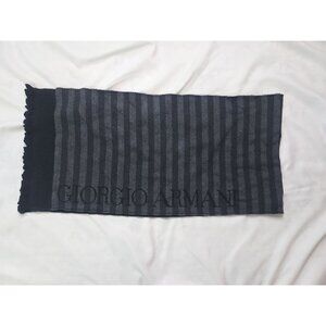 Giorgio Armani Black & Gray Striped Wool Scarf